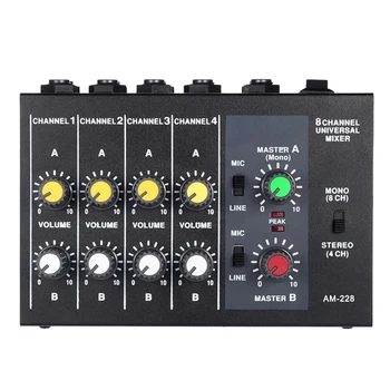 AM-228 Ultra Compact Heli Mikser Mixing Console Madal Müratase 8 Kanalit, Metallist 6.35 mm Interface Studio Mikser