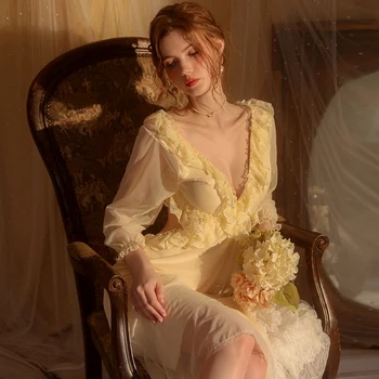 Retro Victoria Kleit Naiste Pikk Plisseeritud Seelikud Sleepwear Puhas Nightgowns Bridesmaids Ins Stiilis Photogenic Seksikas Naistepesu 2022 Uus