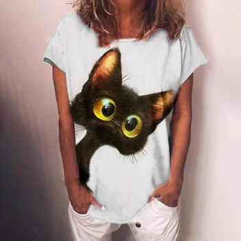 T-Särk Naistele Harajuku Topid Liiga Daamid Lühikesed Varrukad Abstraktse Värvitud Cat O-kaeluse Tee Mood Casual T-särgid Camisetas