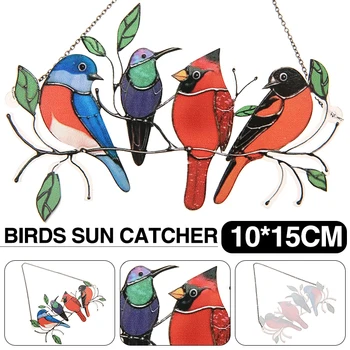Uus Värvikas Bird On A Wire Vitraaži Ekraan Rippuvad Ornament Suncatcher Aknas Paneel Decor Aia Kaunistamiseks