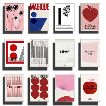 Tänapäeva Põhjamaade Retro Art Punane Armastus Apple Lihtne Prantsuse Abstraktne Armastus Plakati Pilt Lõuend Trükkimine Kodus Toas Teenetemärgi Maali