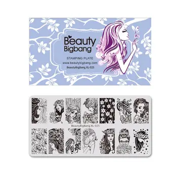 BeautyBigBang Stantsimine Küüned Ilus Noor Tüdruk Lille Pilt Küünte Stamper Mall, Nail Art Tool Stantsimine Plaat BBB XL-025