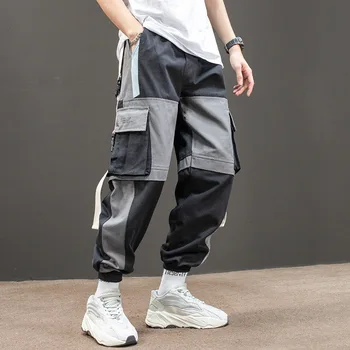 Jaapani Harajuku Cargo Püksid, Meeste Mix, Värv Must Hall Taskud Sörkimine Naised Meeste Slim Fit Haaremi Püksid Trendid Streetwear