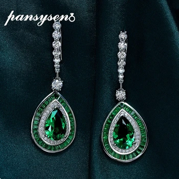 PANSYSEN Reaalne 925 Sterling Hõbe Pirn Lõigatud Smaragd Loodud Moissanite Teemant Aastapäeva Tilk Kõrvarõngad Naistele Trahvi Ehteid