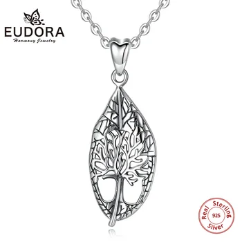 EUDORA Sterling Silver Tree of life Vintage Leaf Ripats Kaelakee Oksüdeerunud hõbedane lehestik Kaelakeed Peen Ehted naistele D452
