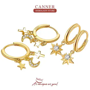 CANNER 925 Sterling Hõbe Pinnatud Gold Crystal Viie osutas Star Kõrvarõngad Naised Lihtne Pendientes Pulm Ehted Tarvikud