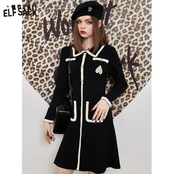 ELFSACK Must Xiaoxiangfeng Vintage Kudumise Kleit Naiste 2022 Sügis/Talv Pikk Varrukas, Slim Elegantne Kleidid