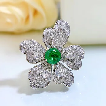 2022 uus S925 hõbe sõrmus valge tsirkoon roheline teemant Euroopa ja Ameerika mood ringi naine