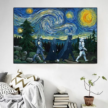 Starry Night Plakat Darth Vader Stormtrooper Naljakas Film Lõuend Värvimine Disney Seina Art Elutuba Kodu Kaunistamiseks