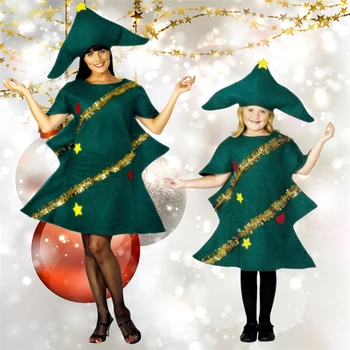 Xmas Lühikesed Varrukad Cosplay Täiskasvanud Uudsuse Kleit Elfi Kostüüm Pool Müts Väljamõeldud Lapsed Tulemuslikkuse Jõulupuu Komplekt