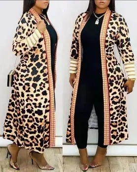 Mantel ja Jakid Naiste Vabaaja Pluss Suurus Leopard Printida Ava Ees Pikk Varrukas Õngejada Mantel Sügis-Talv 2022 Kõik-Mängu Overcoat