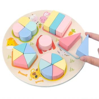 Montessori Puidust Mänguasjad Macaron Värvi Plokid Geomeetrilise kujuga Tunnetus Puzzle Juhatuse Lapsed Lapsed Õppimine Haridus Mänguasjad