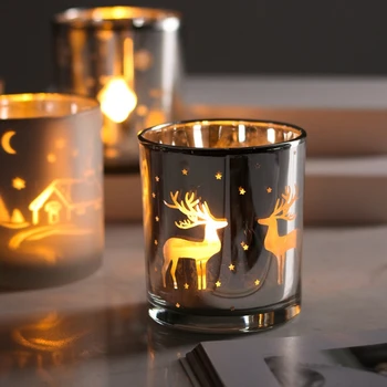 Hõbe Lõhnav Küünal Mahuti Käsitsi Valmistatud Küünla Klaas Tühi Purk Jõulud Põhjapõdrad Muster Valgus Küünal Cup Home Decor