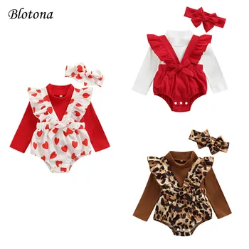 Blotona 3tk Vastsündinud sõbrapäeva Varustus, Baby Tüdrukud, Profileeritud Pullover+ Solid Color/Love/Leopard Bodysuit + Vibu Peapael 0-24 M