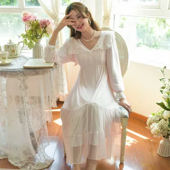 Vintage Printsess Marli Modal Naiste Nightgowns Kevad Sügis Pikk Sleepwear Magusad Tüdrukud Lahtised Öö Kleit Kodus Kandma