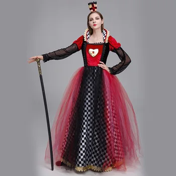 Punane Kuninganna Südamed Printsess Kleit Alice In Wonderland Cosplay Kostüüm Delux Pool Tüdrukud Halloween Carnaval Cosplay Kostüüm