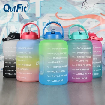 QuiFit2.5L/3.78 L gallon vee bottlewith käepide õled kork, ajatempel vallandada, sport, telefoni hoidja, fitness/väljas vee pudel
