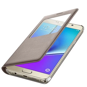 Klapp Nahast Telefoni Puhul Samsung Galaxy Märkus 5 4 N920 Note4 Lisa5 N9000 Õhuke Läbipaistev Aknas Juhul Funda