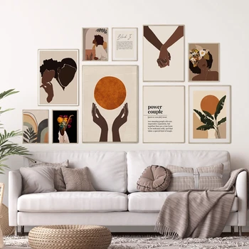 Must Naine Mees Joonis Abstraktsed Pildid Aafrika Ameerika Paar Armastus Plakat Boho Käed Lõuendile Maali Magamistuba Home Decor