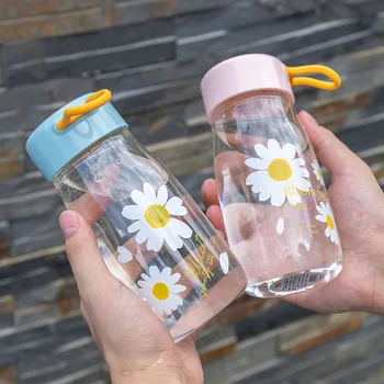Vee pudel sport väljas plastikust armas daisy muster cup silikoonist käepide kaasaskantav mini peen cup õpilane tüdruk vee cup