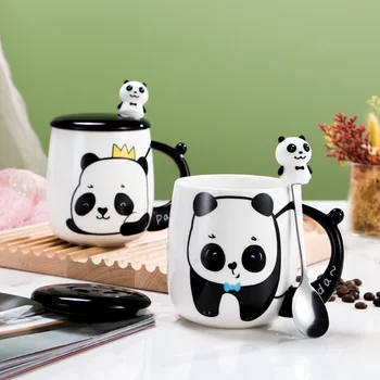 Keraamilised 3D Panda kohvitass, mille Kaaned Lusikad Uus Cartoon Retro Piima Paar Tassi Drinkware Äri Kingitused, Köök, Baari Tarvikud