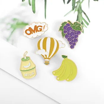 Suvel Väike Värske Puu-Sõle Lihtne Moes Kirja Omg Hot Air Balloon Viinamarjad, Banaan, Piim Emailiga Pin Rinnamikrofon Tarvikud