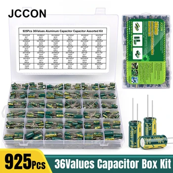 JCCON 925Pcs 36Values Alumiinium-Elektrolüütkondensaatorid Kondensaator Valik Kit Madala ESR 1uF 4.7 uF 10uF 22uF 47uF 100uF 220uF 330uF 470uF