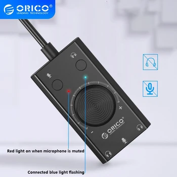 ORICO SC2 Välise USB helikaardi Audio Jack 3.5 mm Kaabel, Adapter Helitugevuse Reguleerimine Juhi-free Stereo Mikrofon, Kõlar Peakomplekt