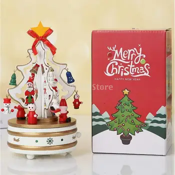 Kaasaskantav Christmas Music Box Pööratav Puit Ornament Mänguasi Karussell Käsitöö jaoks Decor Lapsed Siseruumides Desktop Pulm