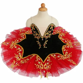 Punane Spainish Kleit Ballet Tutu Seelikud Laste Seelik kõhutants Kostüümid Kuld Tikandid Kleit