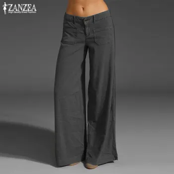 2022 ZANZEA Vintage Elegantne Lai Jalg Püksid Naiste Suve Püksid Nupp Ees Zip Naeris Põhjuslik Naeris Pantalon 7