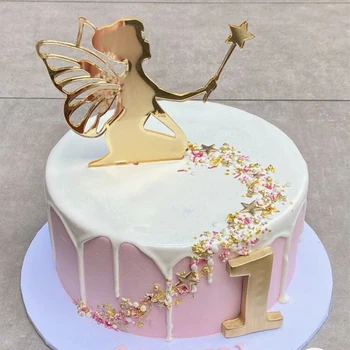 Väike Haldjas Happy Birthday Cake Toppers Kuld Akrüül Ingel Lossi Elf Koogikarpides Torukübar jaoks Sünnipäeva Kook Dekoratsioonid Tarvikud