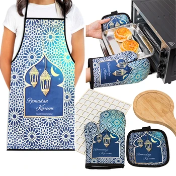 Eid Mubarak Küpsetamine Anti-põletushaavu pajakindad Köök põll õnnelik Eid Al-Adha Moslemite Ramadaani Islami Kareem partei teenetemärgi kingitus