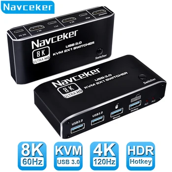Navceker 8K KVM Switch HDMI-ühilduvate 4K 120Hz 2-Port HD KVM Switcher Box USB-Jagatud Monitor, Klaviatuur Ja Hiir, Printer, PC