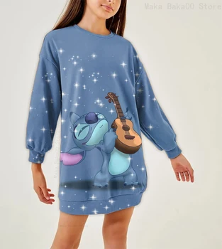 Disney Stitch Laste Kanda ümber Kaela Kampsun Kleit Juhuslik Cartoon Kleit Prindi Sport Tüdruk Street Style