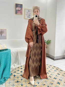 Suvel Puhvis Varrukad Moslemi Abaya Naiste Kleit Elegantne Tagasihoidlik Maroko Pool Pikk Kleit Islami Türgi Dubai Eid Ramadan Jubah Rüü