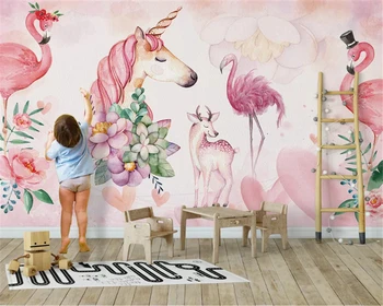 beibehang Kohandatud suurus seina paber Põhjamaade roosa lihtne flamingo laste tuba teenetemärgi taust de papel parede 3d tapeet