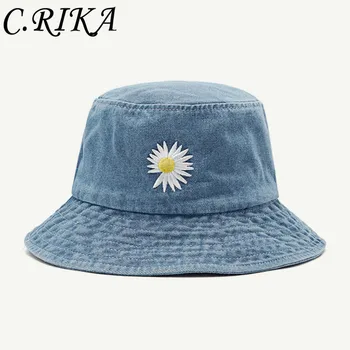 INS korea GD Tikandid Daisy Kopp Müts Naistele Suvel Päike Mütsid Mood Pestud Denim Panama Kalamees Müts Päike Müts Hulgimüük