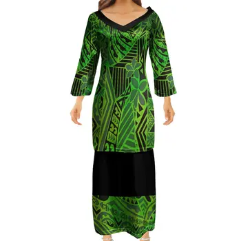 Custom Naised, Paarid Kleit kolmveerand Varrukad Ptaha Mood V-kaeluse Puletasi Polüneesia Samoa Traditsiooniliste Rõivaste Ühtne