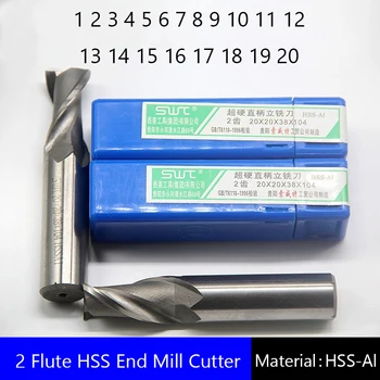 Kaks 2 Flööti HSS End Mill Cutter CNC Natuke Milling Cutter 1 2 3 4 5 6 7 8 9 10 11 12 13 14 15 16 17 18 19 20mm